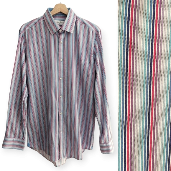 Robert Graham Men's 100% Cotton Striped Dress Shirt Purple, Pink, Blue 41 or 16 - Picture 1 of 16